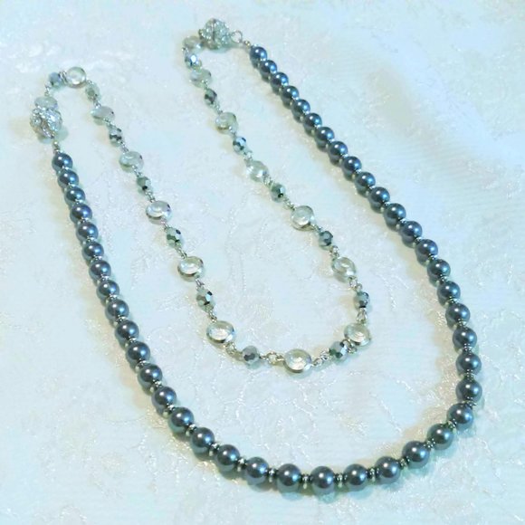 Faux Gray Pearl and Crystal Convertible Necklace - Picture 2 of 4